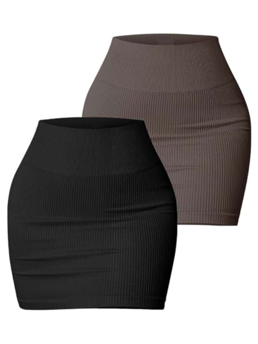 2 Pack Women's Ribbed High Waisted Bodycon Mini Skirt Y2K Pencil Rave Clubwear